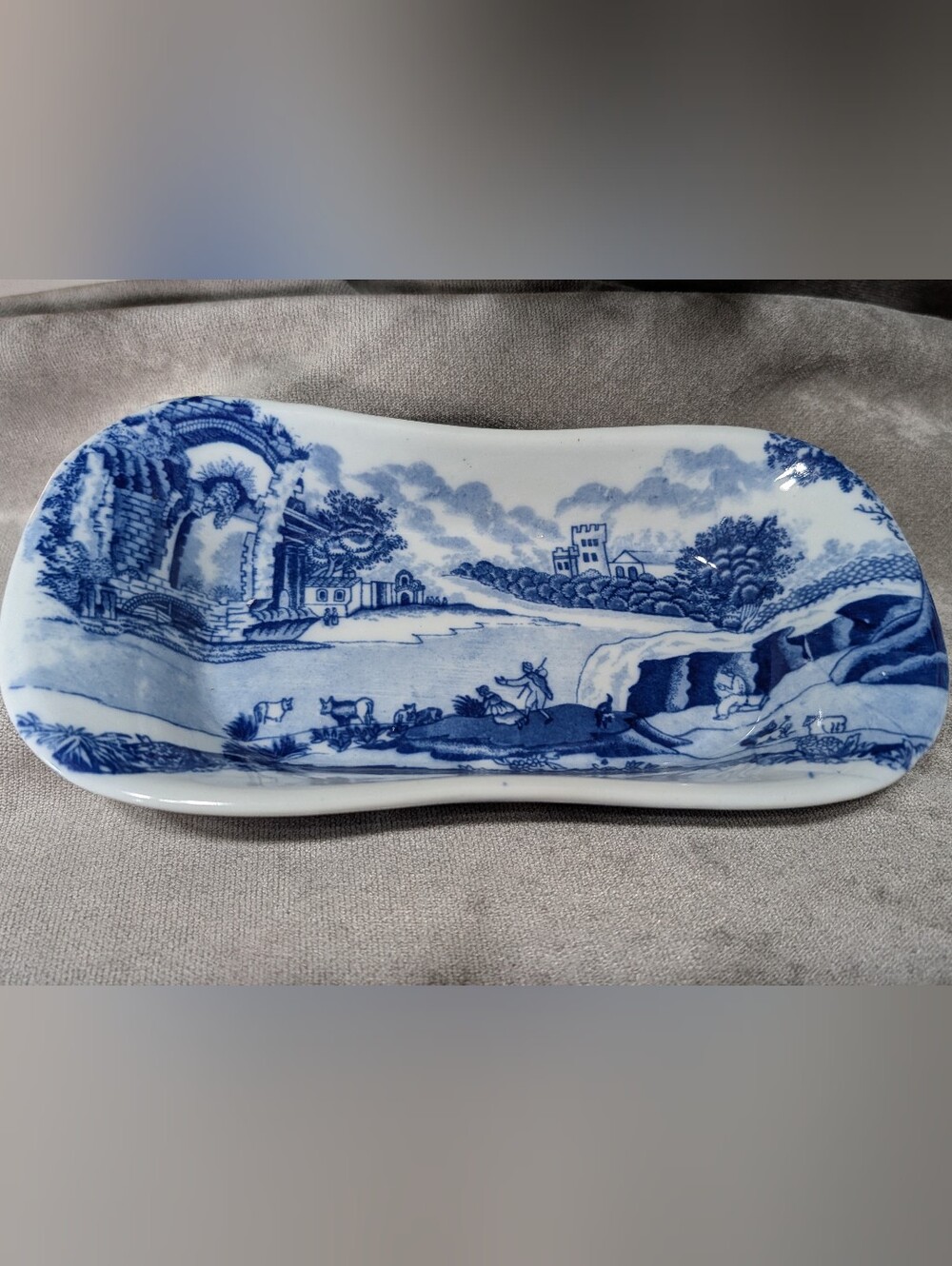 Vintage Victoria Ware Ironstone Blue & White Glossy Serving Bowl Vegetable Stamp